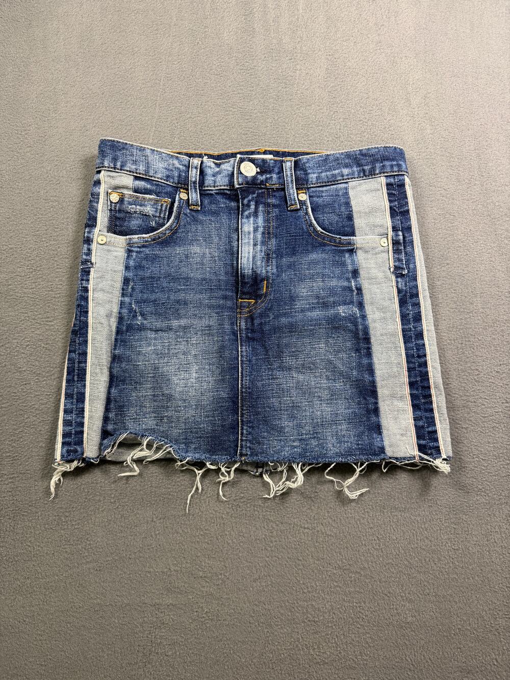 Hudson Jeans Skirt Womens 26 Blue Multi Wash Side Stripe Raw Frayed Hem Denim‎